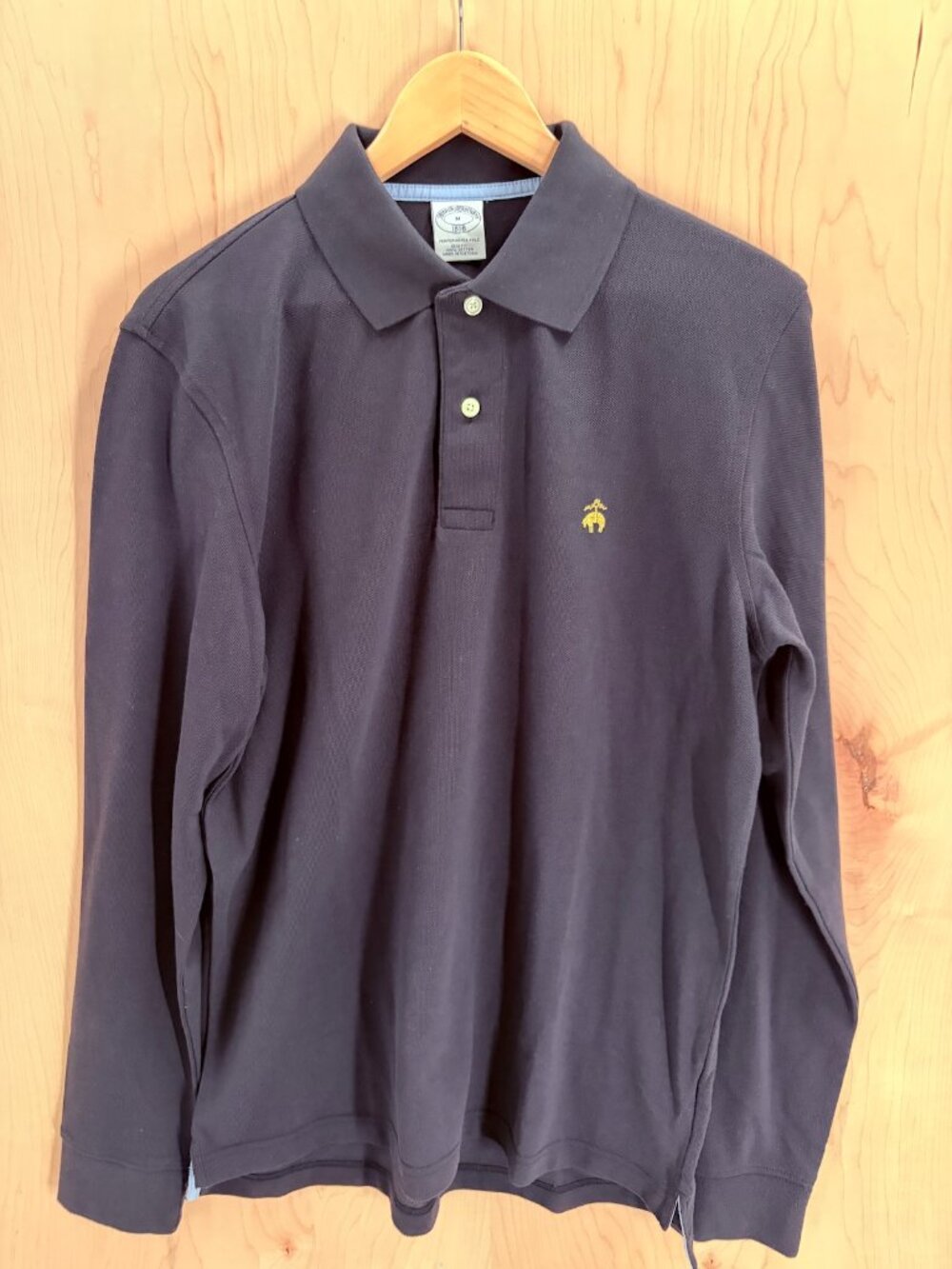 Brooks Brothers NWOT 1818 Slim Fit M Black Long Sleeve Pique Polo Shirt Medium